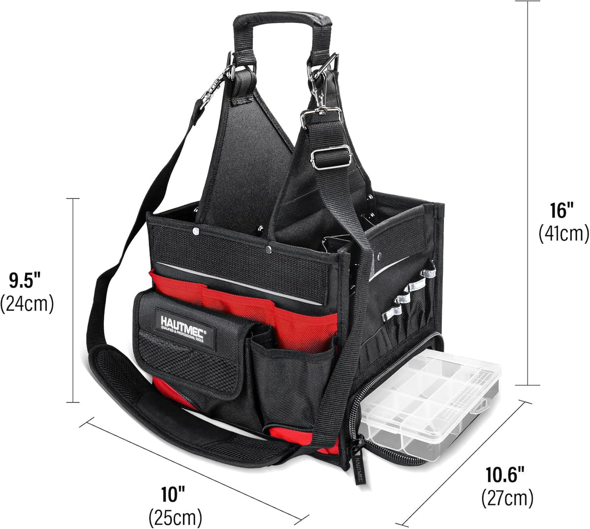 HAUTMEC Elektricien Gereedschapstas met onderdelenlade, waterbestendige HVAC-gereedschapstas, Heavy-Duty 37-Pocket Open Top Tool Tote met versterkte basis, verstelbare schouderriem - HT0174