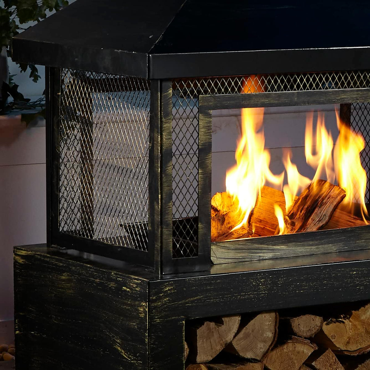 Neo Zwart Staal Outdoor Tuin Log Brander Branden Vuurkorf Chiminea Heater Kachel Mesh Surround Opslag
