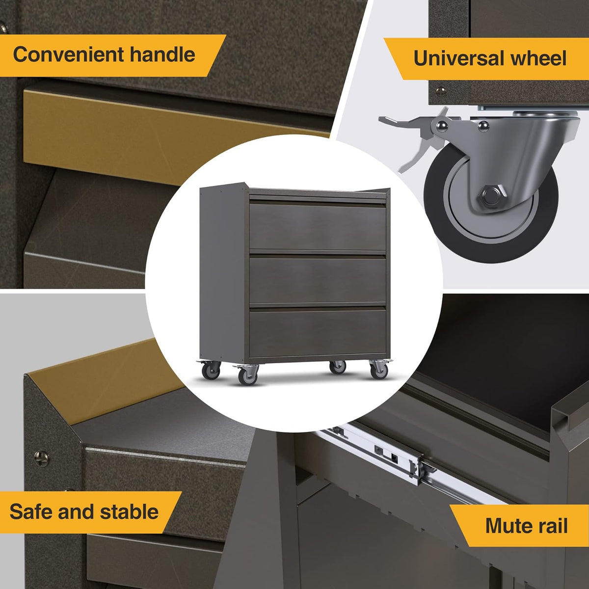 Gereedschapskast met 3 laden, gereedschapswagen garagekast met wielen, metalen kast ideaal voor gereedschappen en accessoires