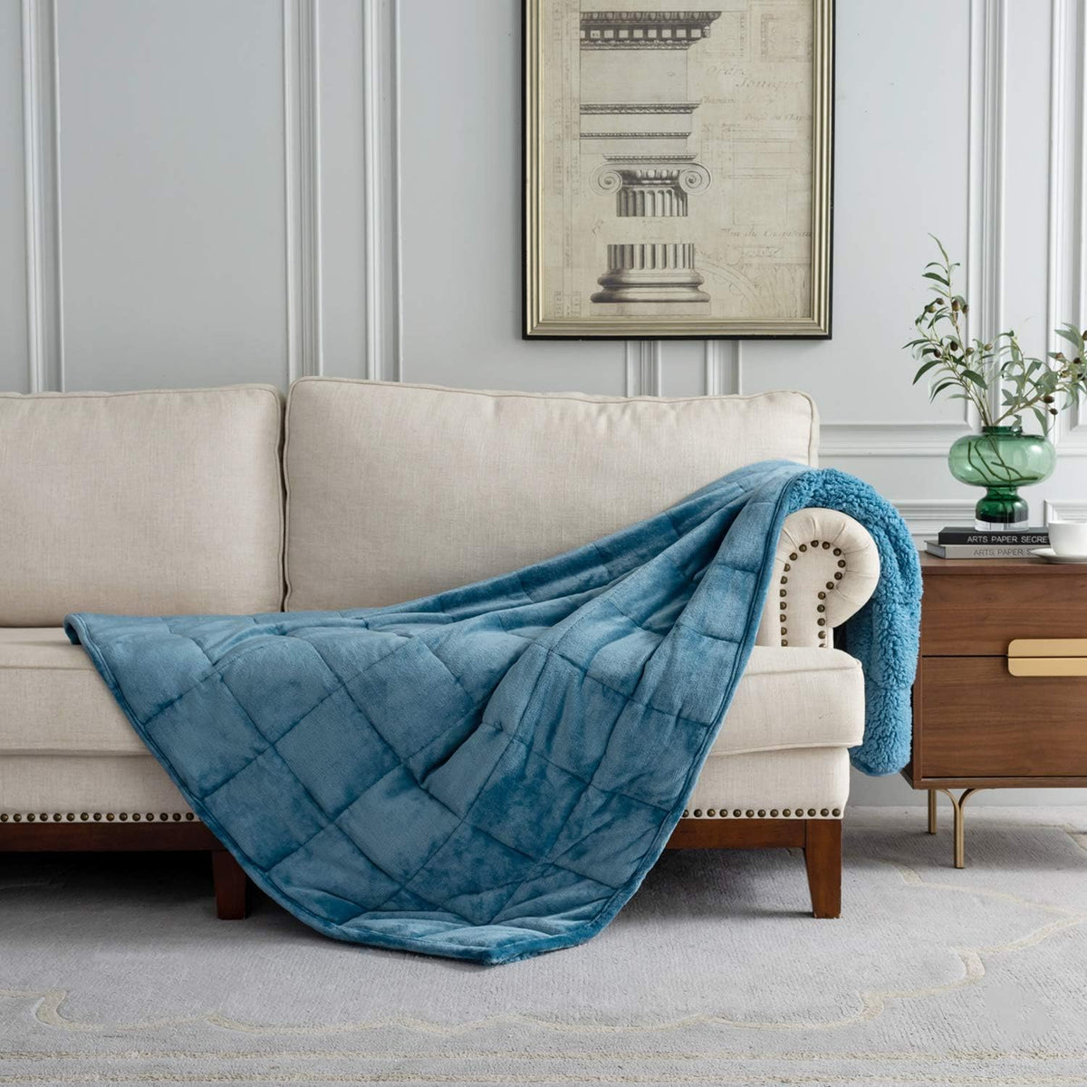 Sivio Verzwaarde deken Queen 9 kg voor volwassenen, ultra pluizige warme sherpa en gezellige pluche flanellen fleece, dubbele queensize dikke beddeken, zware deken geweldig om te ontspannen, 150 x 200