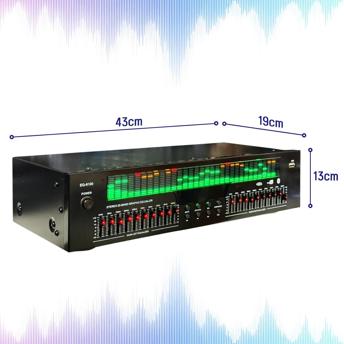 31-Bands Digitale Equalizer, Audio Visualizer met LED Spectrum Display, Professionele Grafische Equalizer met 31 Dynamische Kanalen, Dubbele 10-Band Onafhankelijke Geluidsregeling, Audio Processor