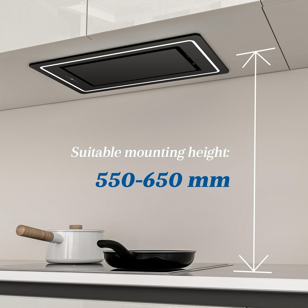 Inbouw Afzuigkap 52 cm Zwart – Onderbouw Afzuigkap – Geïntegreerde Afzuigkap – Kastmontage Afzuigkap – Keukenafzuigkap – 450 m³/h Afzuigvermogen – A+ Energieklasse