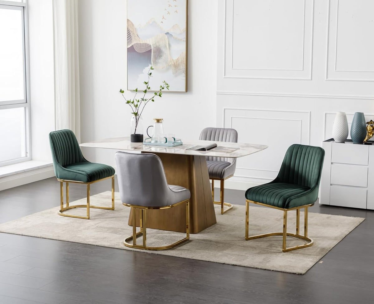 Fluwelen Stoelen – Eetkamerstoelen – Bureaustoelen – Leunstoel – Zetels – Set van 4 – Zacht Fluweel – Robuuste Metalen Poten – Modern Grijs - QUORE