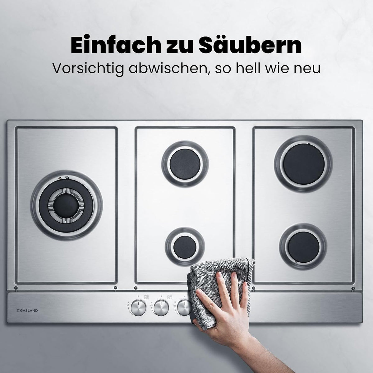 Gaskookplaat – Gasfornuis – Inbouwkookplaat – Gasplaat – Zelfvoorzienend – 87 cm Roestvrij Staal – 5 Vlammen Met Wokbrander 10400 Watt