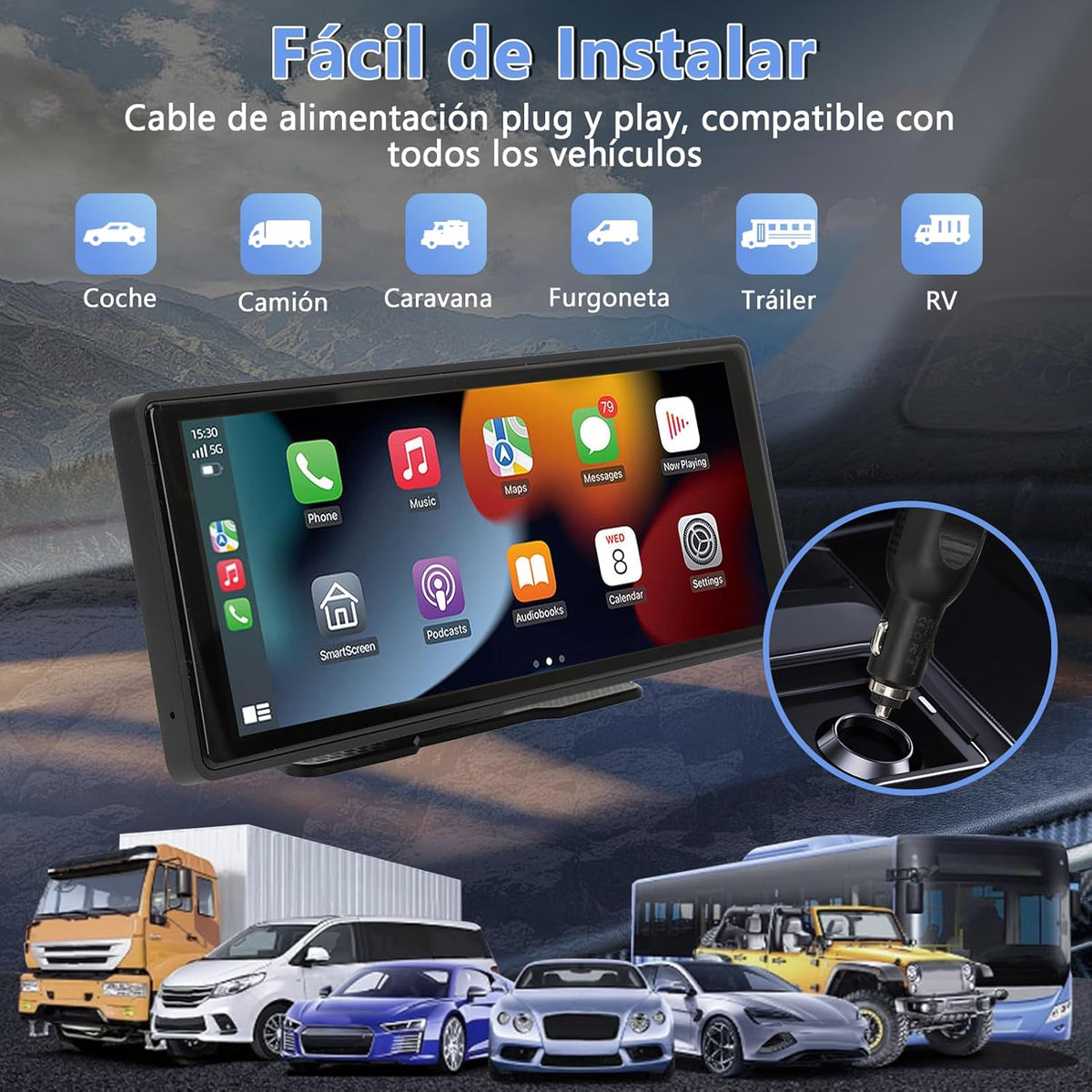 Pantalla Táctil Vink 10.26 Pulgadas, GPS-navigatie, Estéreo voor de auto, compatibel met CarPlay, Android Auto, Bluetooth, Bediening via Voz, GPS, AUX en FM