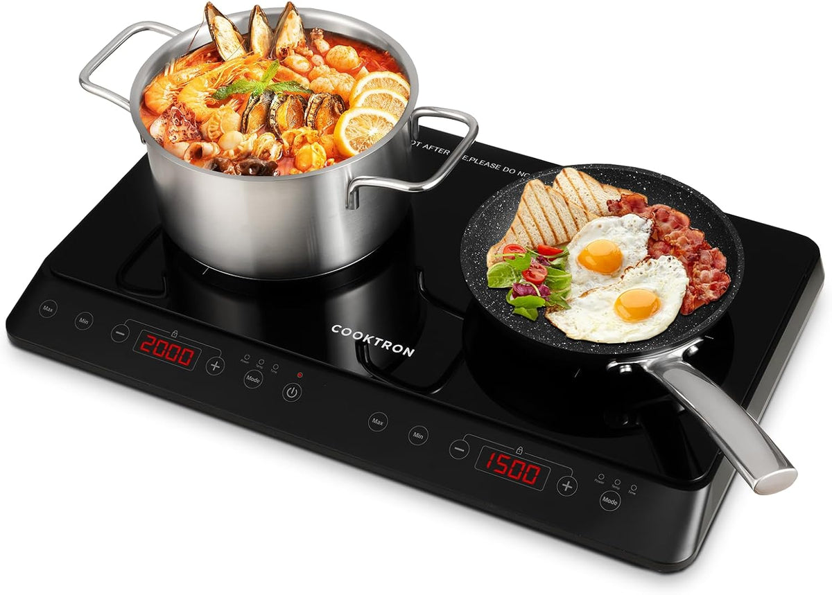 Inductiekookplaat, 2 platen, Cooktron dubbele inductiekookplaat, Kookplaat Inductie, touch-bediening