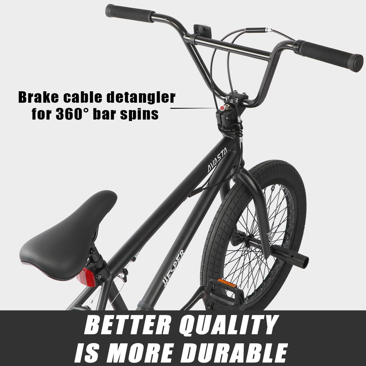 AVASTA Hesper 20 inch kinderfiets, Freestyle BMX, met 4 pegs, fietsen voor 6-14 jaar oude jongens en beginners, zwart