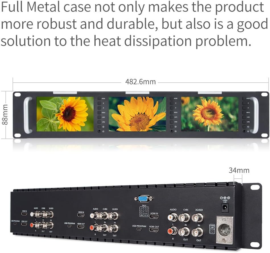 FEELWORLD T51-H Triple 5 inch 2RU Broadcast Rack Mount Monitor LCD 800 × 400 HDMI AV ingang en uitgang