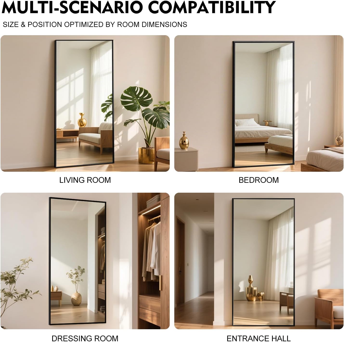 Full-Body Spiegel – Staande Spiegel – Wandspiegel – Grote Spiegel – Zwarte Spiegel – Extra Groot 180x76 cm – Robuust Aluminium Frame