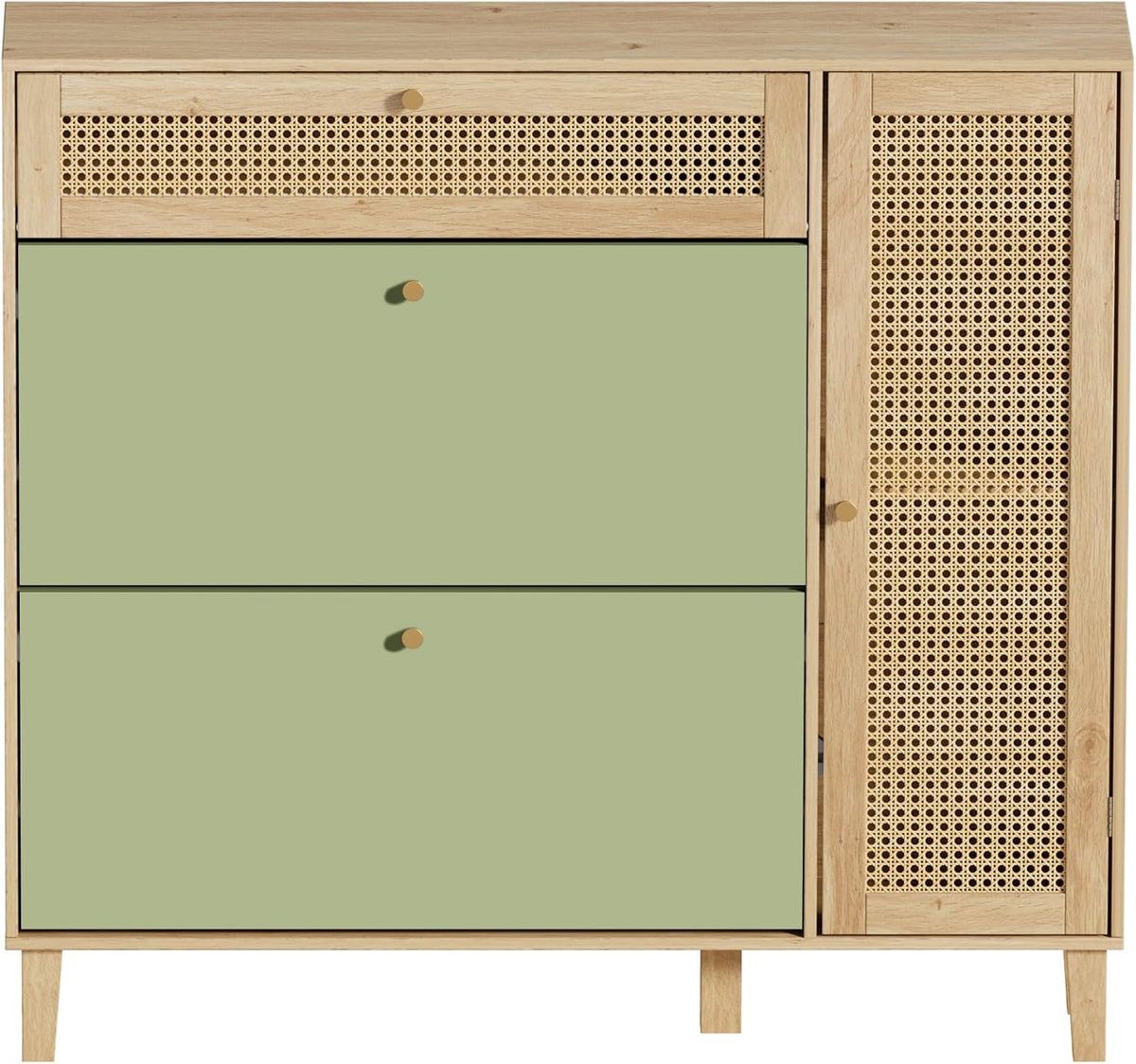 Schoenenkast – Schoenenrek – Entreekast – Opbergkast – Schoenopberger – Groen en Naturel – Compact 24 cm Diep – Verstelbaar Binnenrek