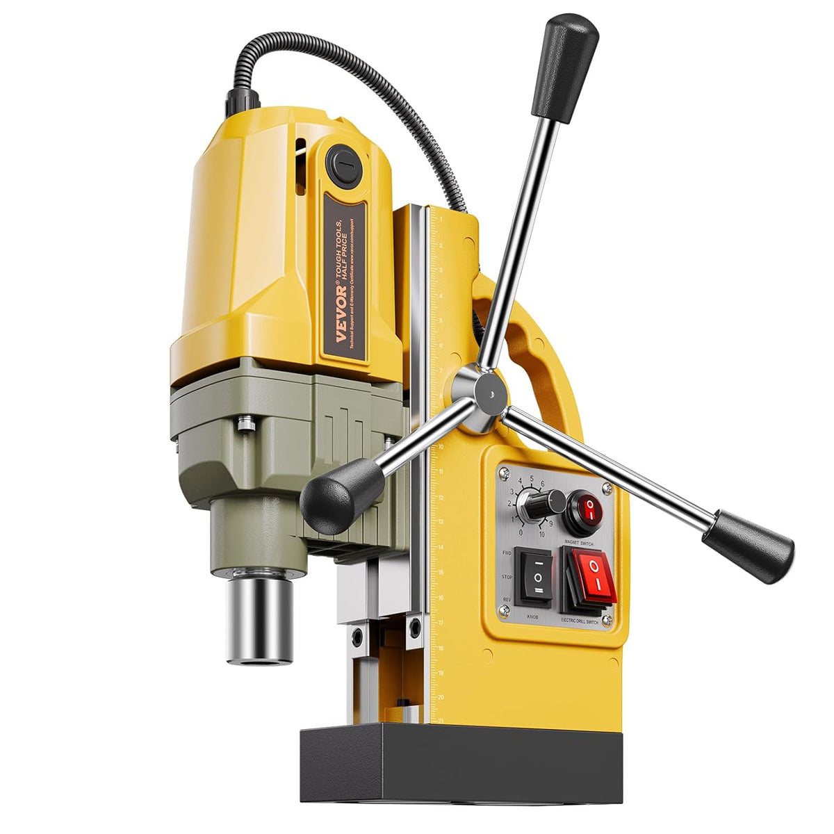 VEVOR Magnetic Drill 1200 W Motor Magnetic Electric 12500 N Drill Diameter 40 mm Drill with 2 Drill Points Variable Speed for Metal Surfaces, Yellow - QUORE