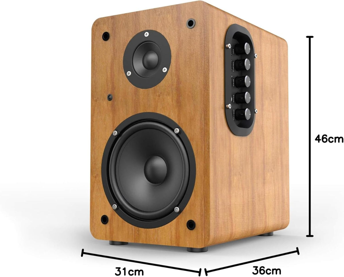 Wiibo Neo 100 Draagbare bluetooth-luidspreker, intelligente hifi-luidspreker, vermogen 100 W, paar bluetooth-luidsprekers, elegante afwerking van hout, voor rek, inclusief afstandsbediening