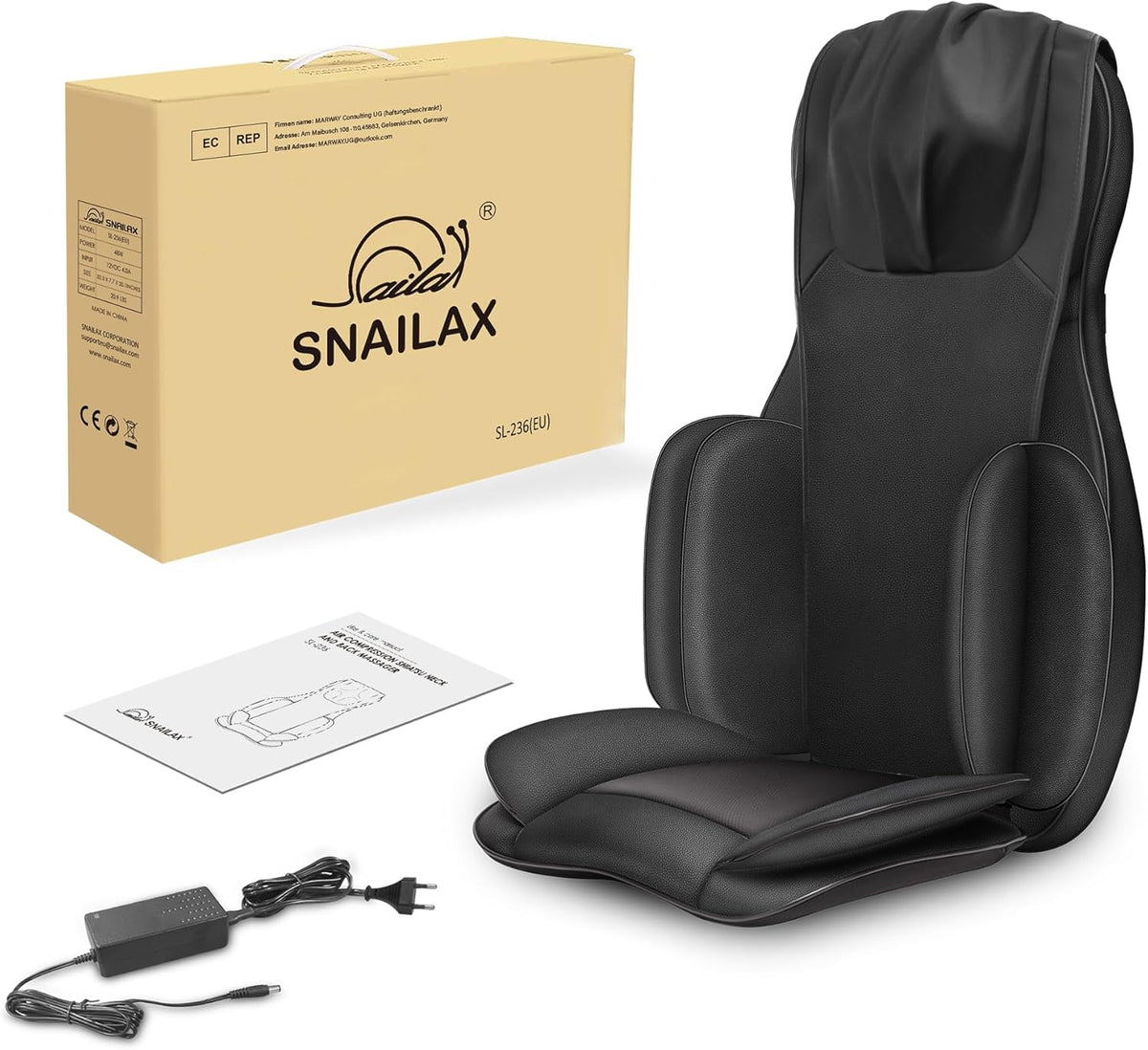 Snailax Shiatsu massagestoelkussen voor het hele lichaam, met warmte- en luchtcompressie, kneden, volledige rugmassagezetel, draagbare massagepad voor rug en nek, geschenken