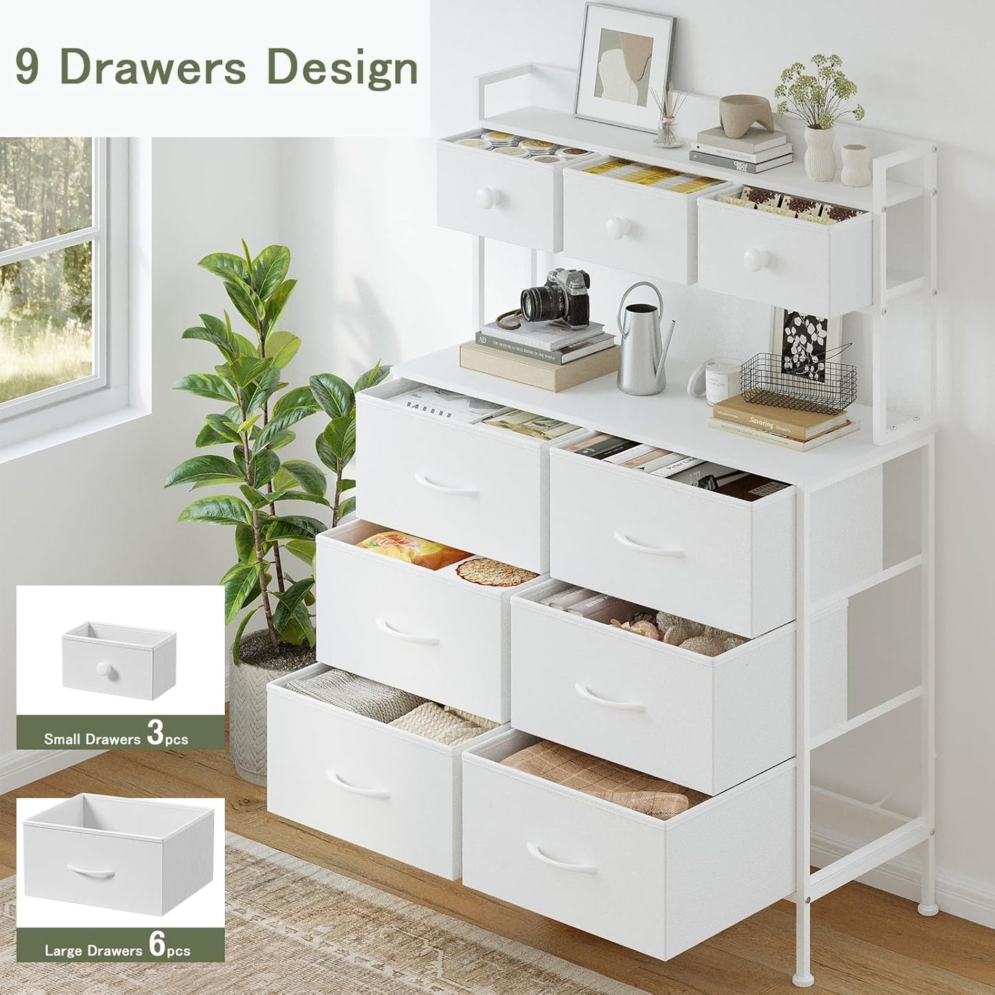 Ladekast – Opbergkast – Commode – Dressoir – Kledingkast – Wit – 9 Lades – Verstelbare Pootjes