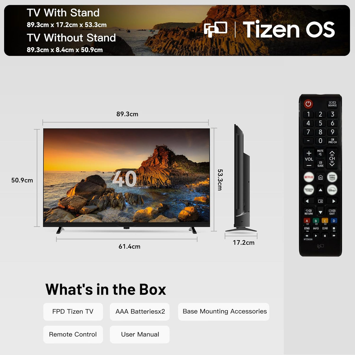 FPD 40 Inch (102 cm) Full HD Smart TV Tizen OS wtih Miracast, Dolby Audio, HDR 10, HDMI, Vocie Remote Flat Screen Televison (ET40, Model 2026)