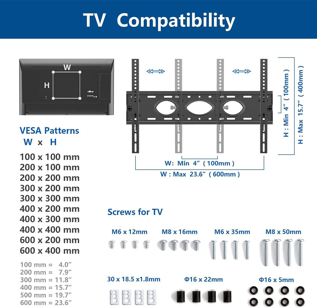 RFIVER Tv-standaard, oprolbaar, televisiestandaard, met wieltjes, tv-wagen, staande standaard voor 32, 40, 42, 50, 55, 65, 70, 75, 80 inch, in hoogte verstelbaar, zwart, max. 50 kg Vesa 600 x 400 mm