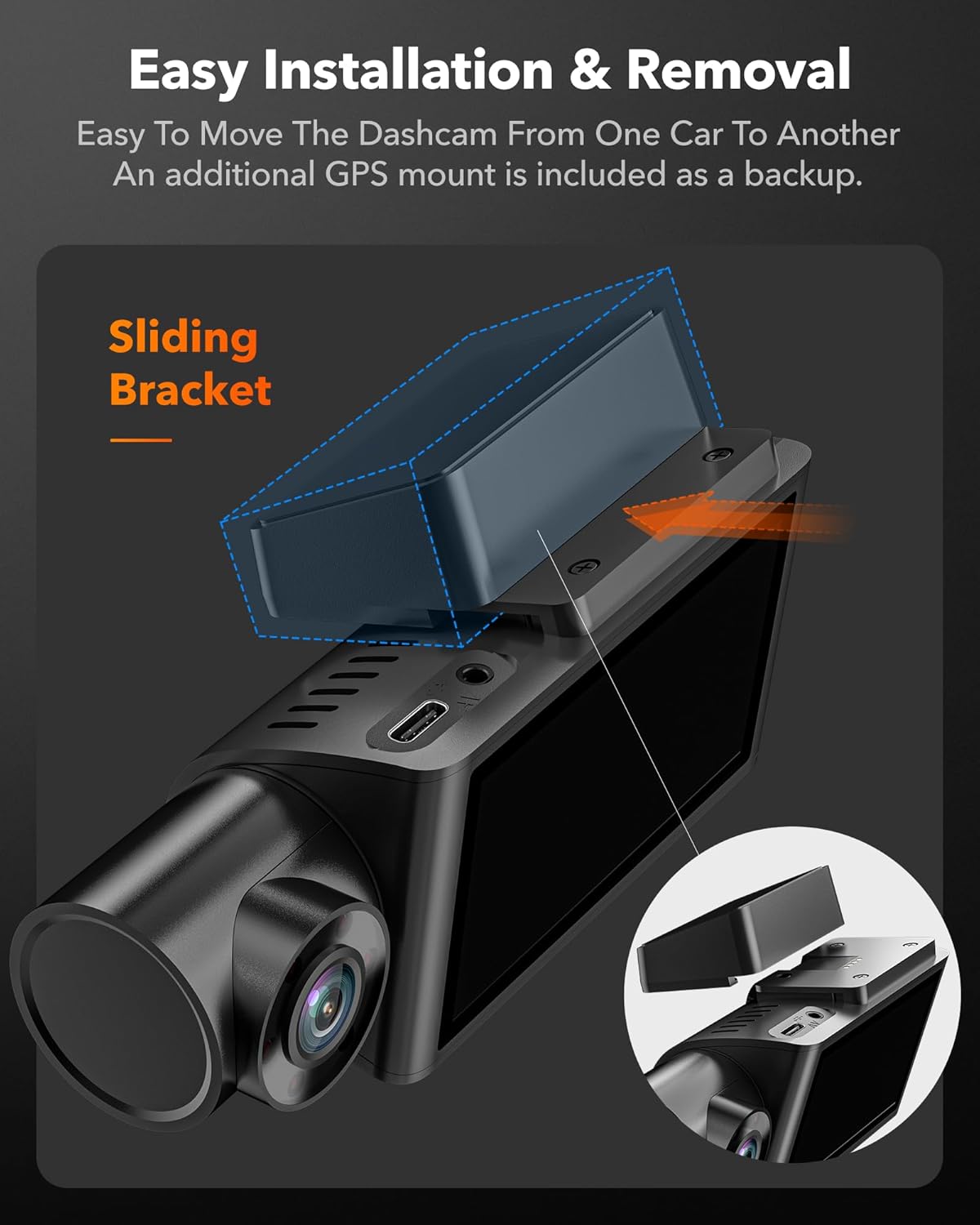 WOLFBOX i07 3-kanaals dashcam met ingebouwde WiFi GPS, 4K voor en binnen, 1440P+1080P+1080P drievoudige autocamera, 3 inch LCD-scherm, 32 GB kaart inbegrepen, IR nachtzicht, 24 uur