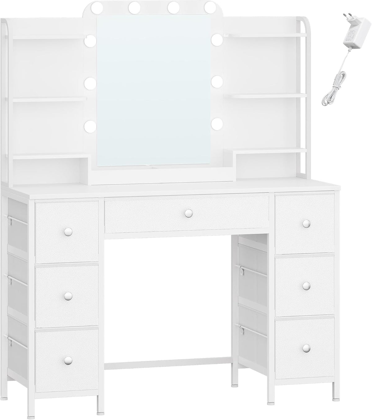 Hzuaneri LED Makeup Table, Vanity Table with Large HD Mirror, 7 Drawers and 6 Storage Compartments, Dressing Table for Bedroom, Modern White DT42303XEU