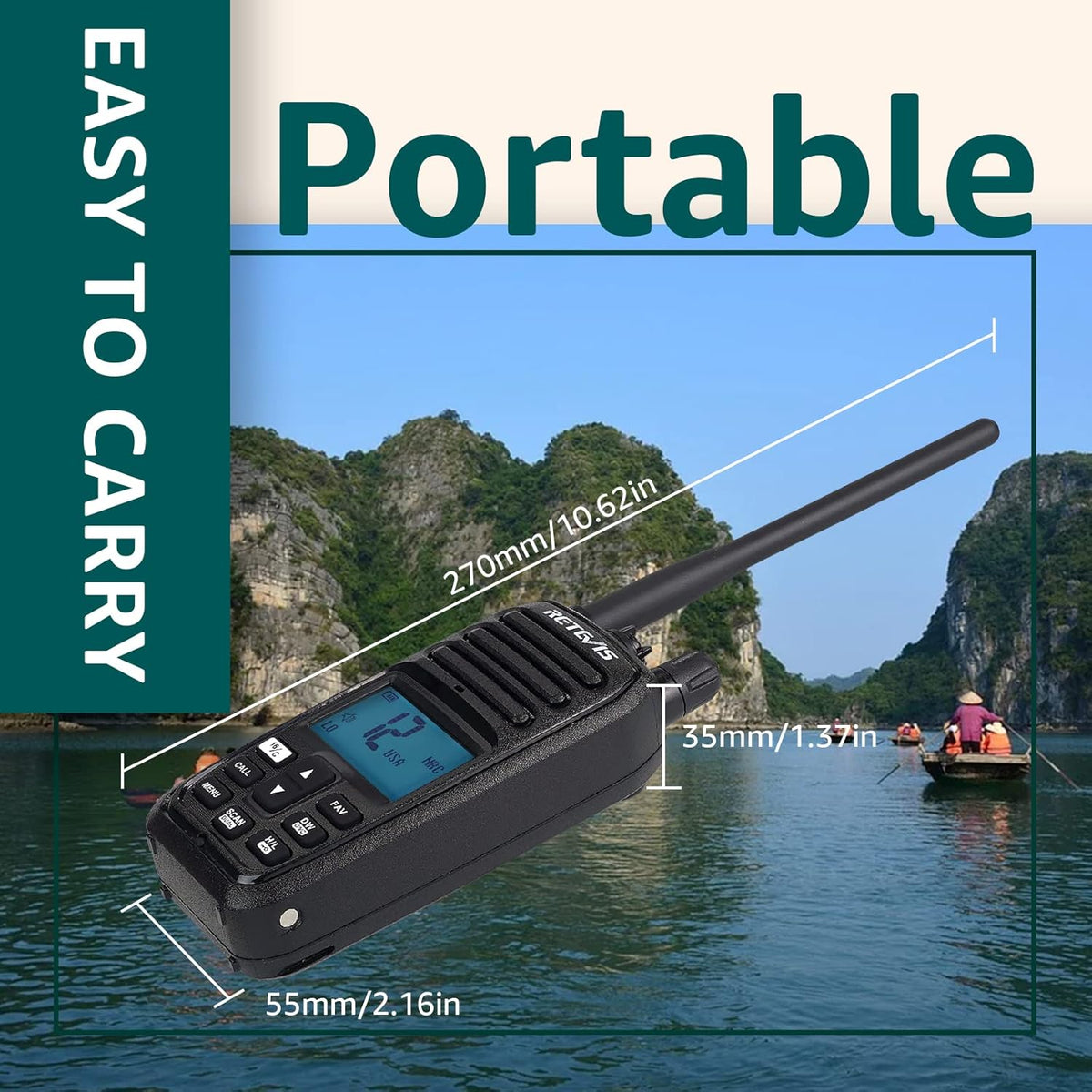 Retevis RM21 Handheld Marine Radio, IP67 Waterdichte Walkie Talkie, AI Intelligente Ruisonderdrukking, 88 Kanalen Ship to Shore Two Way Radio voor Kustwacht, Kajakken, Vissen(Zwart,1 Pack)