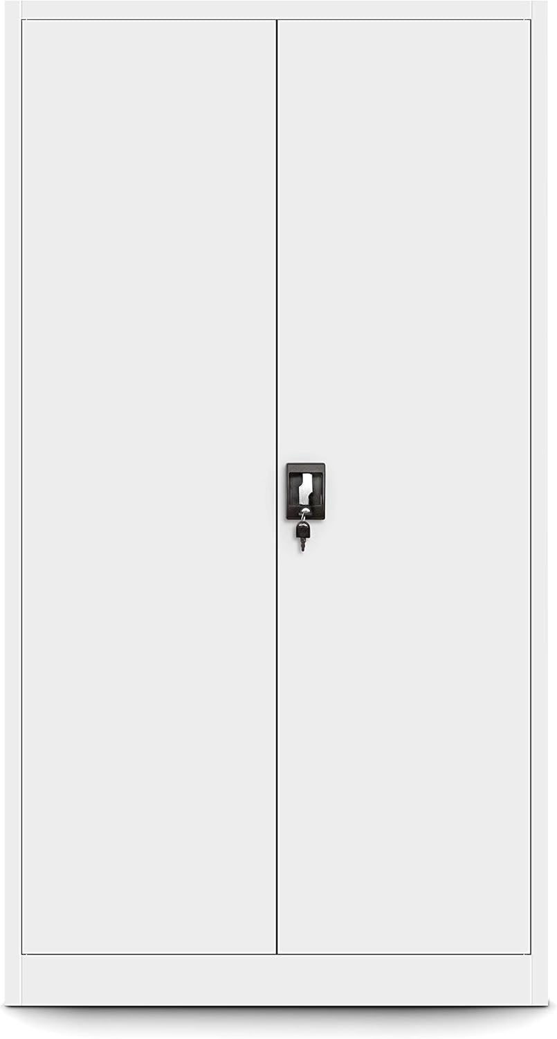 Jan Nowak by Domator24 C001D File Cabinet with Secret Compartment, Metal Cabinet, Office Cabinet, Sheet Steel, Powder Coated, 185 cm x 90 cm x 45 cm (White) - QUORE