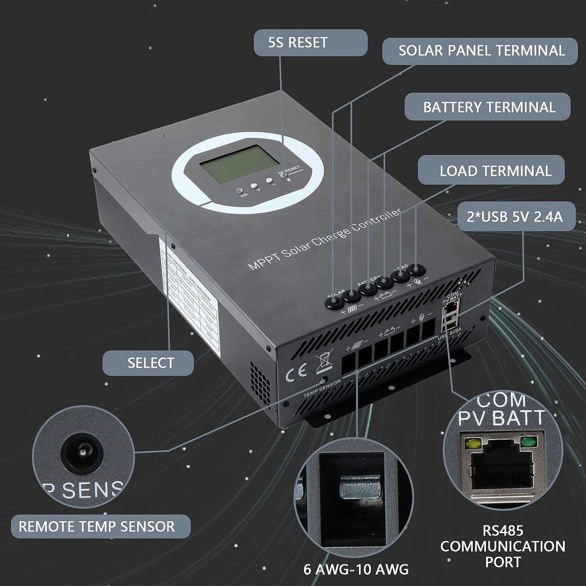 100A Solar Charge Controller MPPT Solar Charge Controller 12V 24V 36V 48V DC 150V Automatische Identificatie, 99% laadefficiƫntie Solar Controller voor lithium / GEL / Flooded batterij (+LCD)