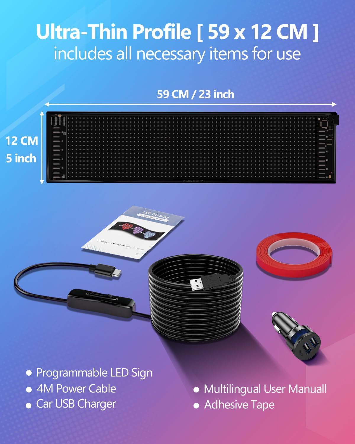Flexibel LED Display Board, 59 x 12 cm Programmeerbaar RGB Panel, Bluetooth Smart APP, Neon Bord gepersonaliseerd voor Bar, Nachtclub, Restaurant, Winkel, Festival, Feest, Decoratie