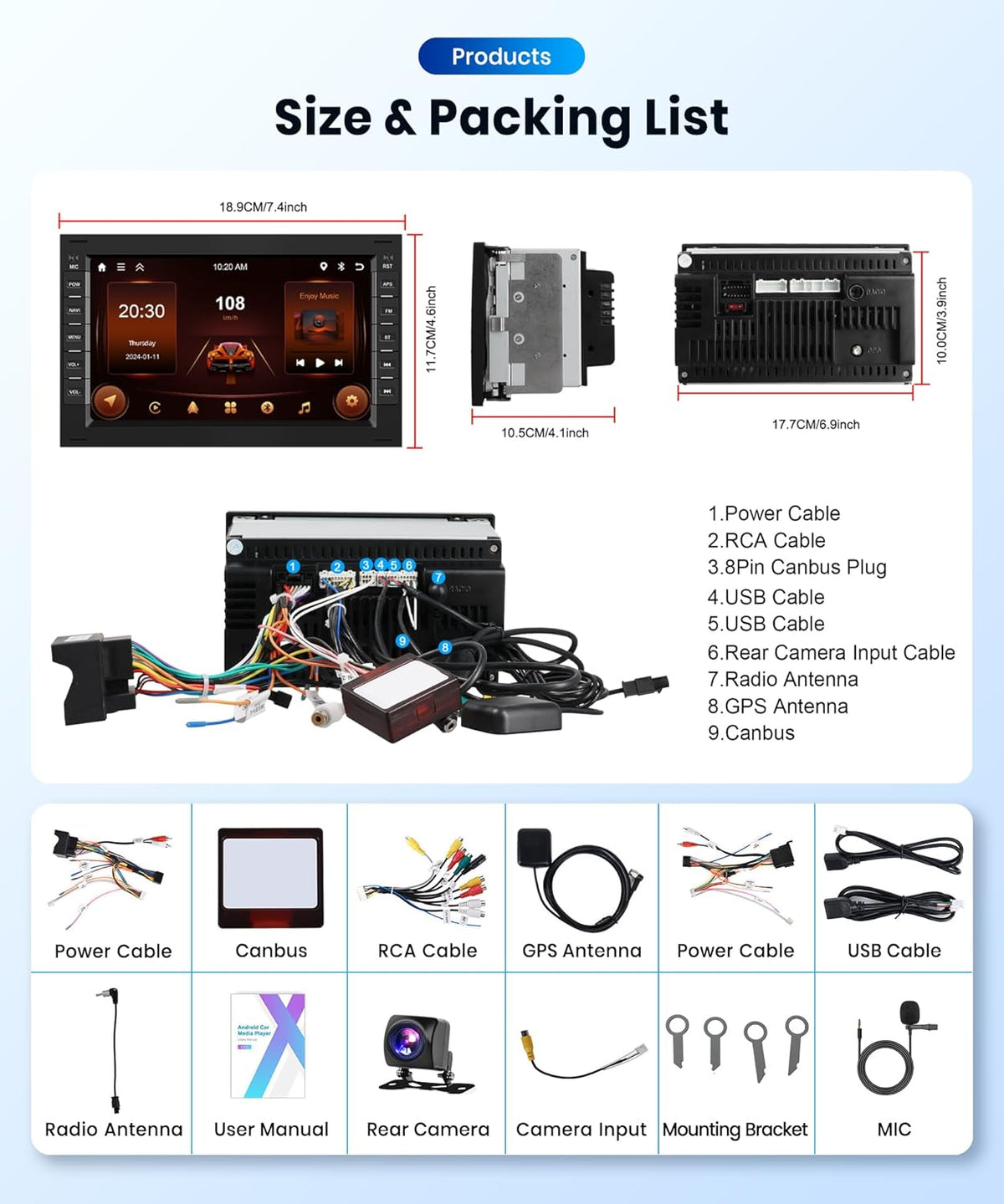 2G + 64G: podofo 7 inch 2 Din autoradio voor VW T5 Golf 4 Bora Polo MK5 Passat B5 Jetta Peugeot 307 Draadloze Android Auto Carplay met Bluetooth wifi/Navi FM/RDS/Airplay + AHD/CANBUS