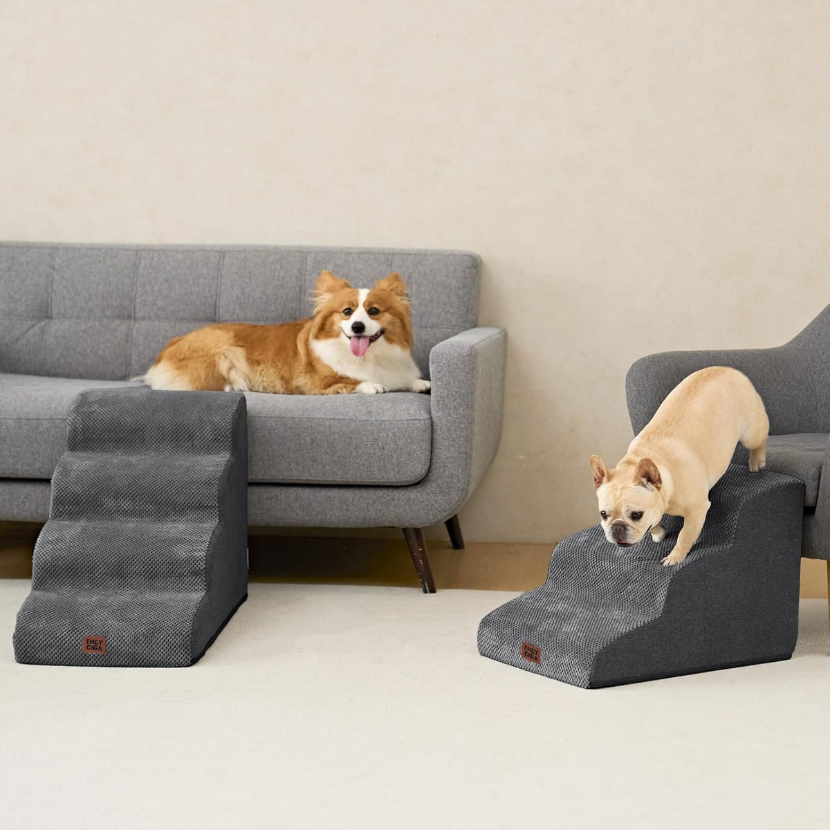 Hondentrap – Huisdiertrap – Diertreden – Kattentrap – Trap Voor Kleine Honden – 3 Treden Voor Meubels Tot 33 cm – Stevige Schuimconstructie Met Wasbare Fleece Hoes