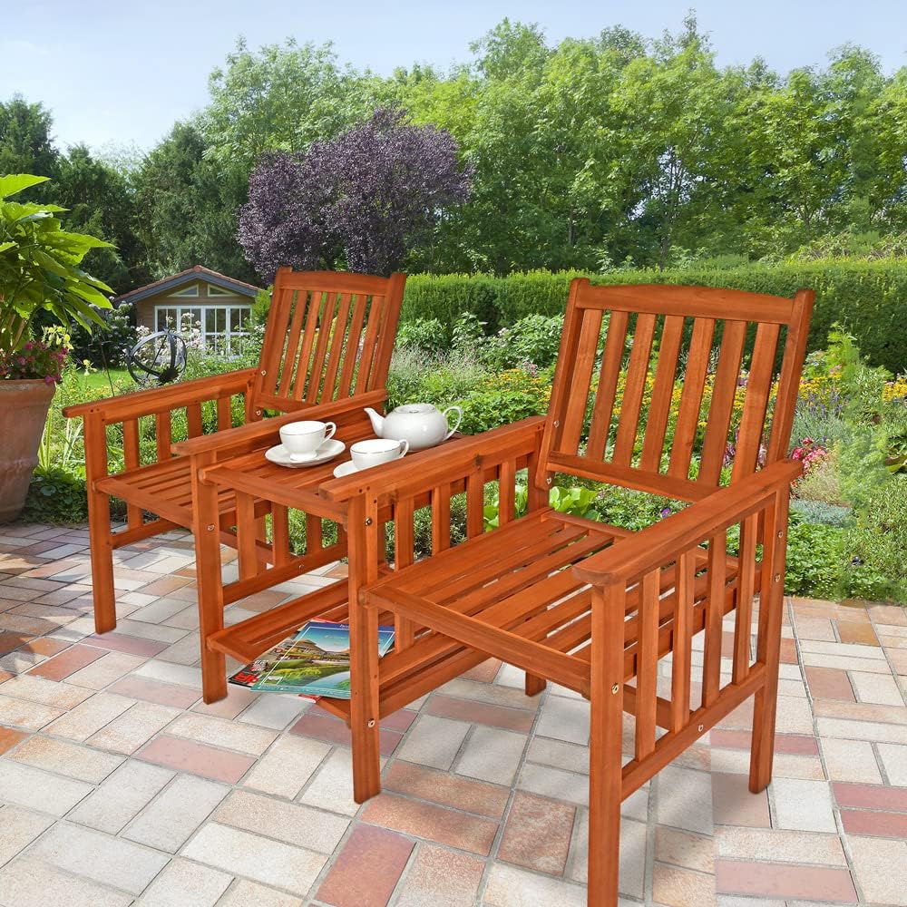 Casaria Garden Bench Acacia Wood Weatherproof Table Storage 2-Seat 163x58x91cm Load Capacity Balcony Wooden Cinema Bench 320kg - QUORE