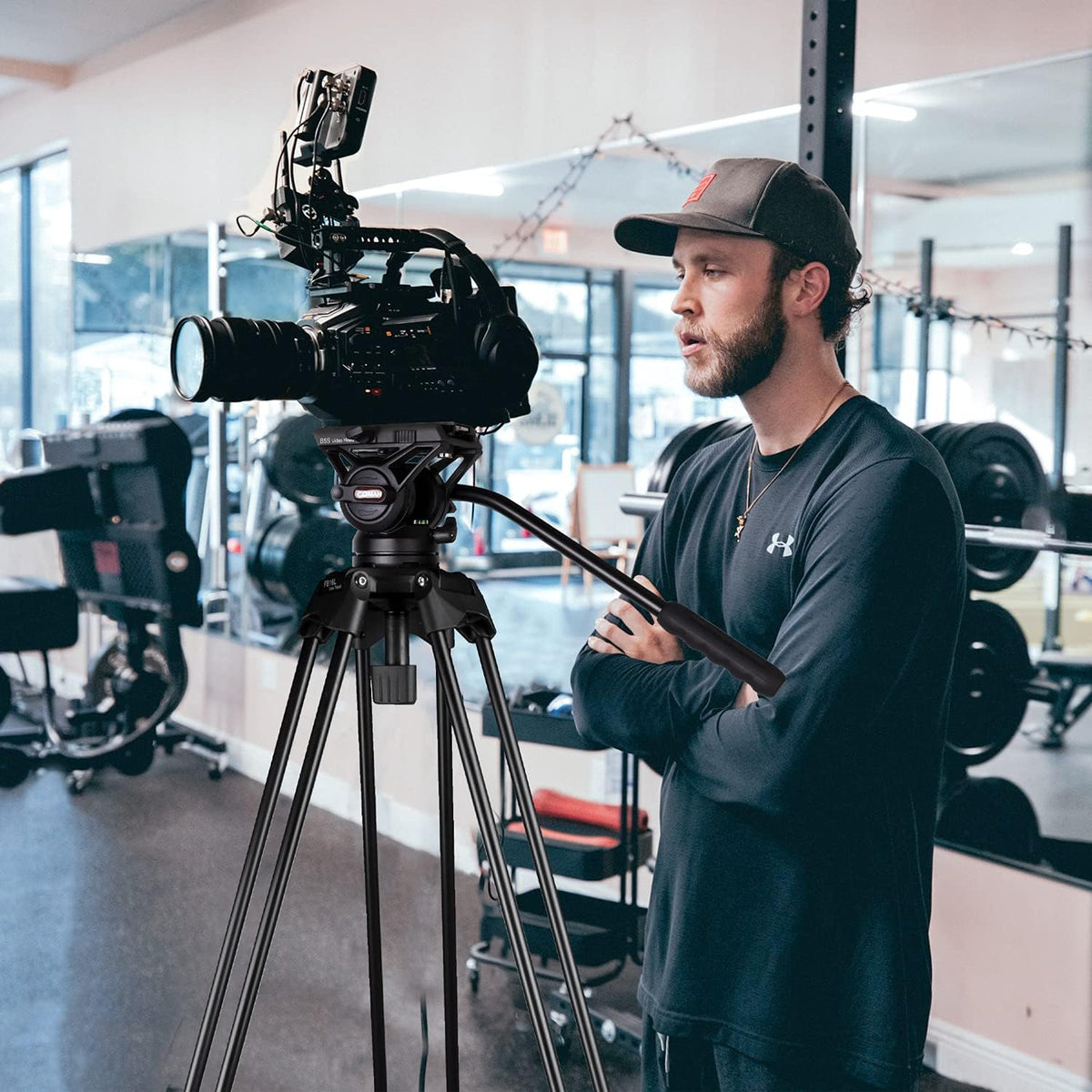 COMAN Camerastatief, 188 cm, robuust statief voor professionele videocamera's, draagtas, 8 kg, inclusief snelwisselplaat, fotostatief, statief