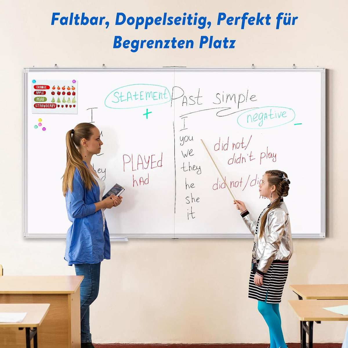 Maxtek Whiteboard, magnetisch, 180 x 120 cm, magneetbord met aluminium frame en afneembaar dienblad, droog afwasbaar, aan beide zijden beschrijfbaar, prikbord, magnetisch, geschikt voor kantoor,