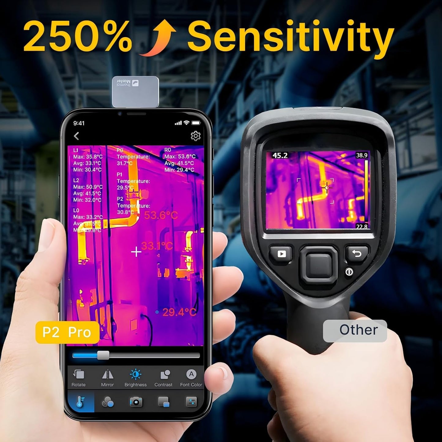 Warmtebeeldcamera Android P2 Pro infrarood camera met macrolens warmtecamera 256 x 192 Super IR resolutie 512 x 384, 1112 °F temperatuurmeting 15x zoom kleinste thermocamera 9 g (P2 Pro