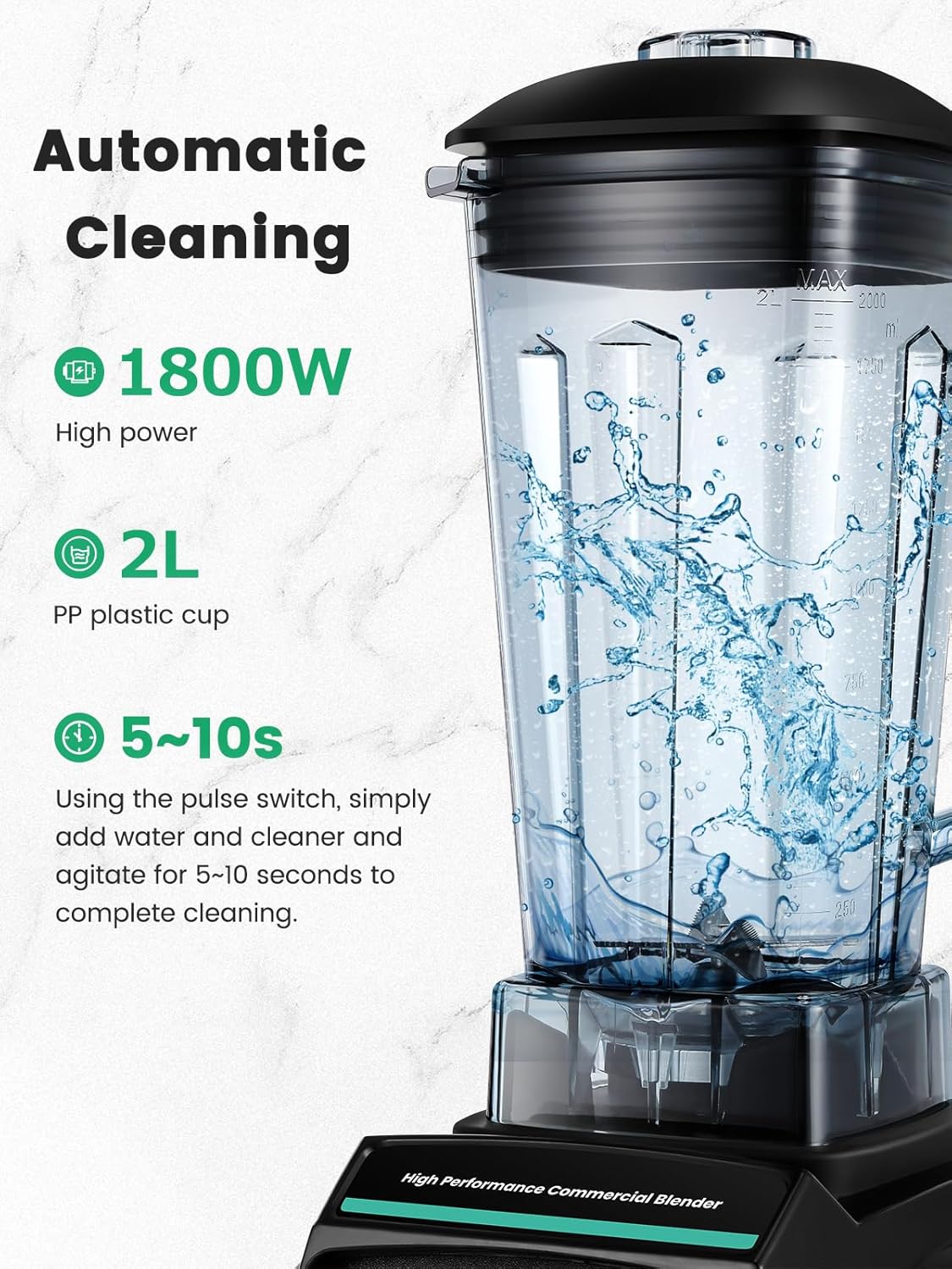 Huanyu Commerciële jug mixer, 2200 W, hoog vermogen, multifunctionele mixer in een citruspers, versnipperen van ijs, fruit, groentesap, babyvoeding, commerciële smoothiemixer