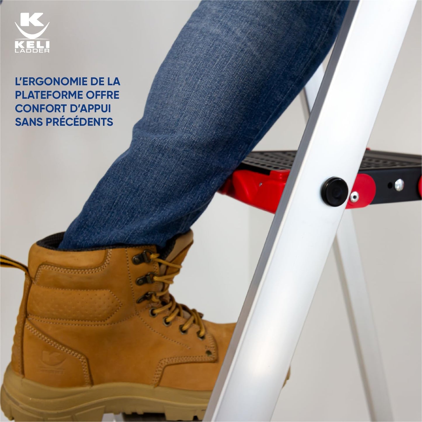 Keli Vouwladder, trapladder, trapladder, robuust aluminium, professionele kwaliteit, draaggreep, gereedschapshouder van ABS, inklapbaar (6 treden)