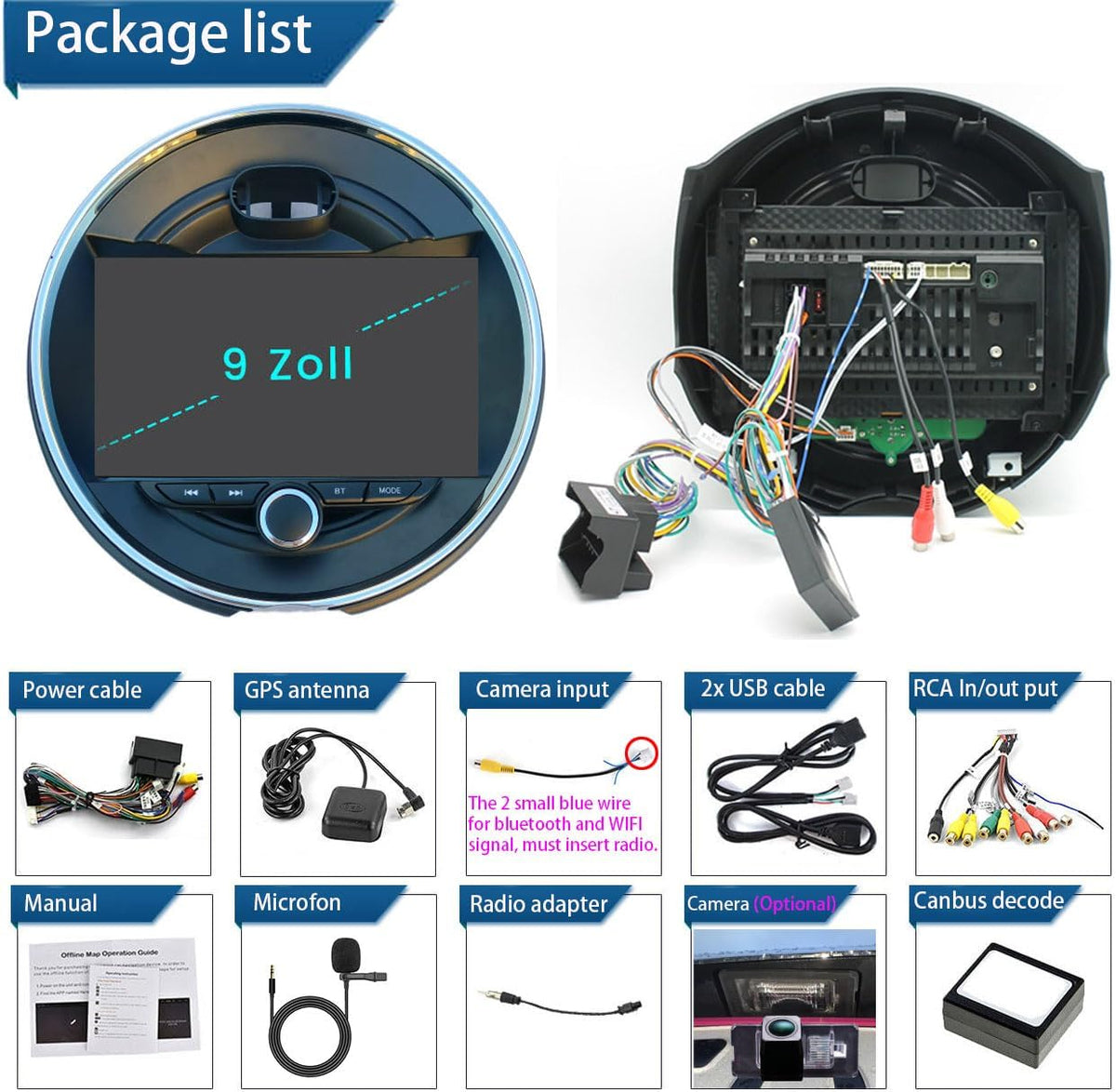 Android autoradio, draadloos, CarPlay, Android autoradio met scherm, Bluetooth, GPS Navi, WiFi, AM/FM/RDS, Mirror Link voor BMW Mini Cooper R56, F55, F56, F57, John Cooper Works,One First, One D,