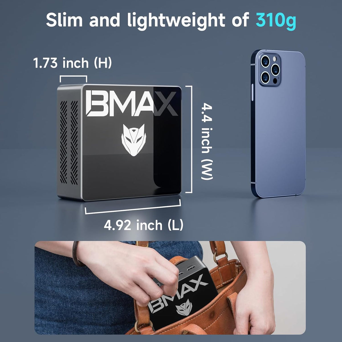 BMAX Mini PC Intel N97 (tot 3,6 GHz) 16 GB DDR4 RAM 512 GB M.2 SSD Win 11 Pro Mini Desktop B4Pro Mini PC Sobremesa HDMI/WiFi 5/BT4.2/USB3.2 Dual Display Tower PC met VESA voor School/Kantoor.