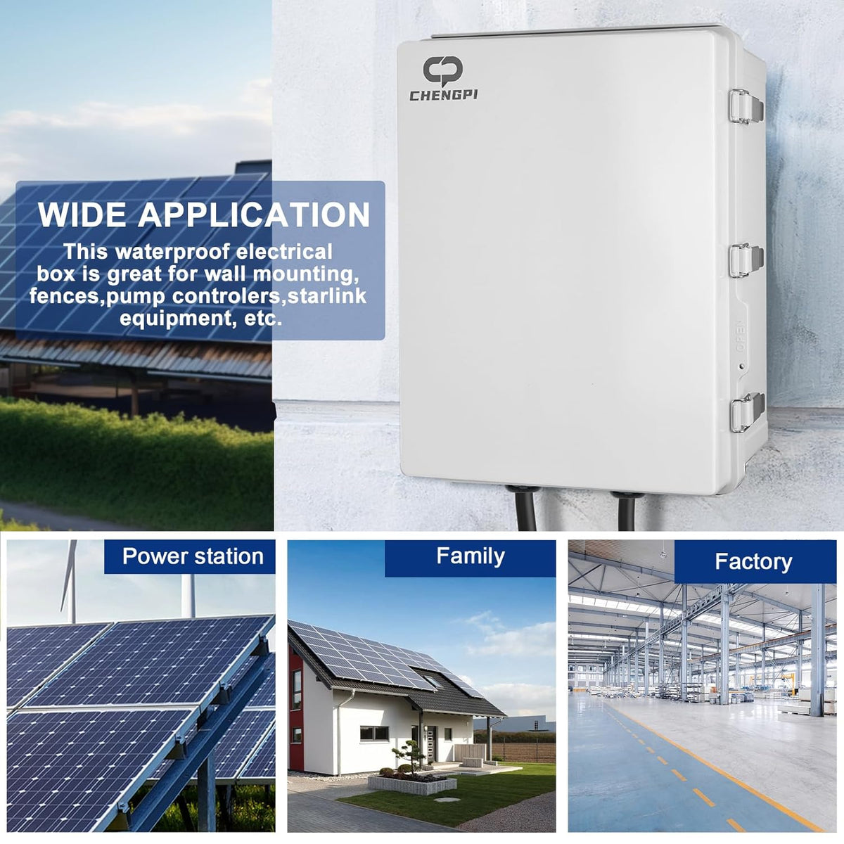 Verdelerkast opbouw, verdeelderkast, industriële behuizing, schakelkast, IP65, elektrische aansluitdoos, buitenverdelerkast, waterdicht, met slot, aansluitdoos 500 x 600 x 220 mm