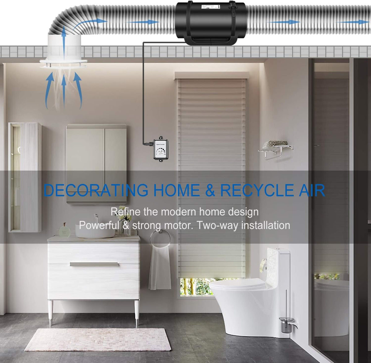 Buisventilator 200 mm – Kanaalventilator – Afvoerventilator – Inline Buisventilator – Ventilator Met Regelaar – 1292 M³/Uur Luchtstroom – Stille EC-Motor Met Variabele Snelheidsregeling
