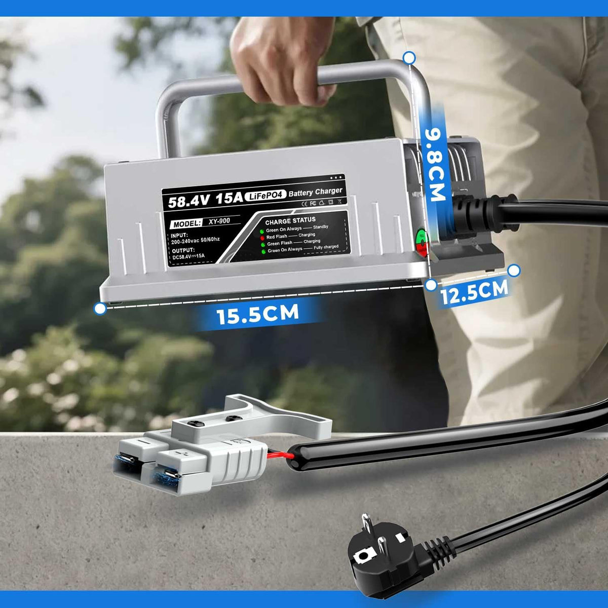 LiFePO4 Oplader – Batterijlader – Acculader – Snellader – 48 V Lithium-IJzerfosfaat – 58,4 V 15 A – Beveiligd Laden – Automatische Stopfunctie