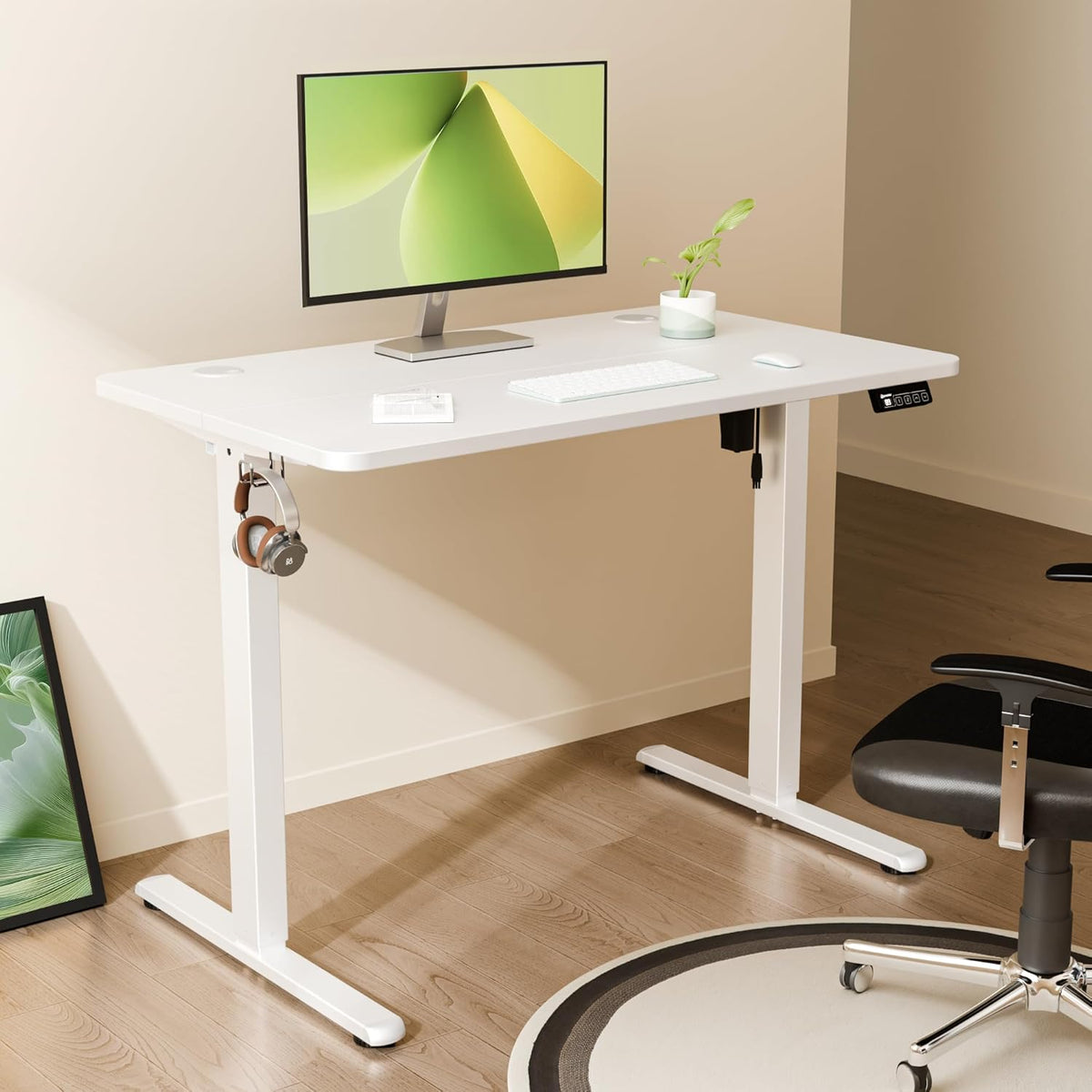 ERGOMAKER Elektrisch in hoogte verstelbaar bureau, 100 x 60 cm, elektrisch zit-sta-bureau, ergonomisch zit-sta-bureau, wit
