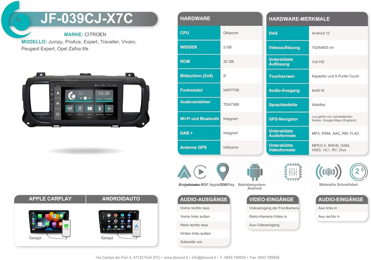 Autoradio – Autoinfotainmentsysteem – Multimedia Systeem – Autoradiosysteem – Auto Stereo – 9 Inch HD Touchscreen – CarPlay & Android Auto via USB