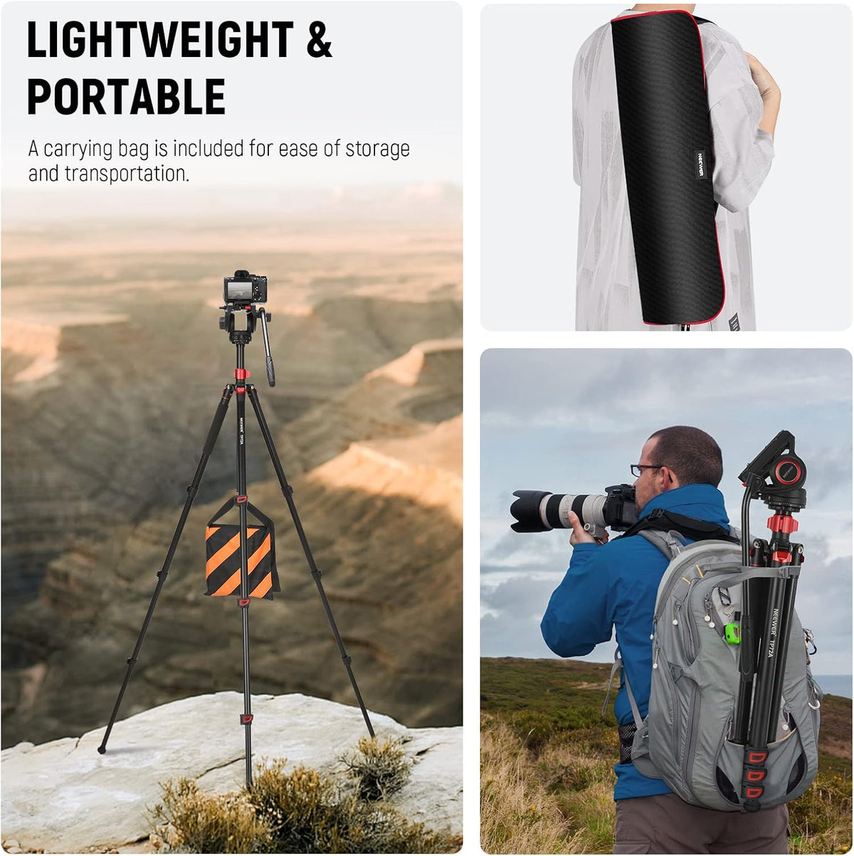 NEEWER 72 inch vloeiende kop video monopod, snelwisselplaat compatibel met DJI RS Gimbal Manfrotto, 360° draaibaar en +90°/-70° kanteling voor DSLR-camera, camcorder, maximale belasting 8 kg, TP72A