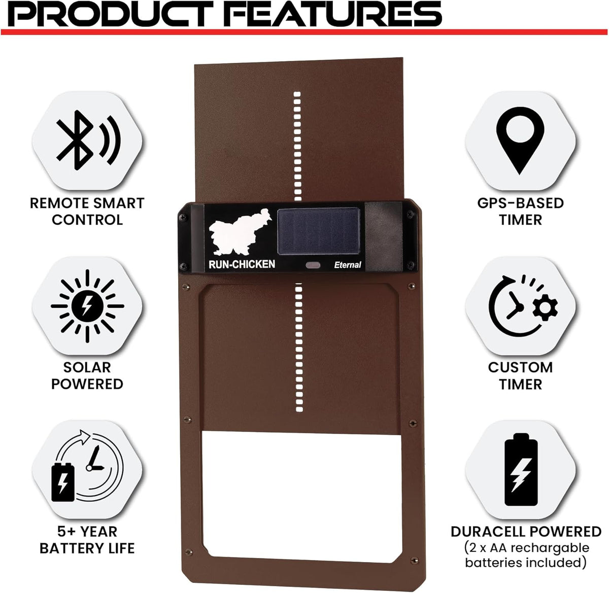 RUN-CHICKEN Automatic Door For Chicken Coop (Brown), With Timer, Programmable, Batery Powered, Door Opener For Chickens, Solar Powered, Door For Chicken Coop, Model Eternal - QUORE