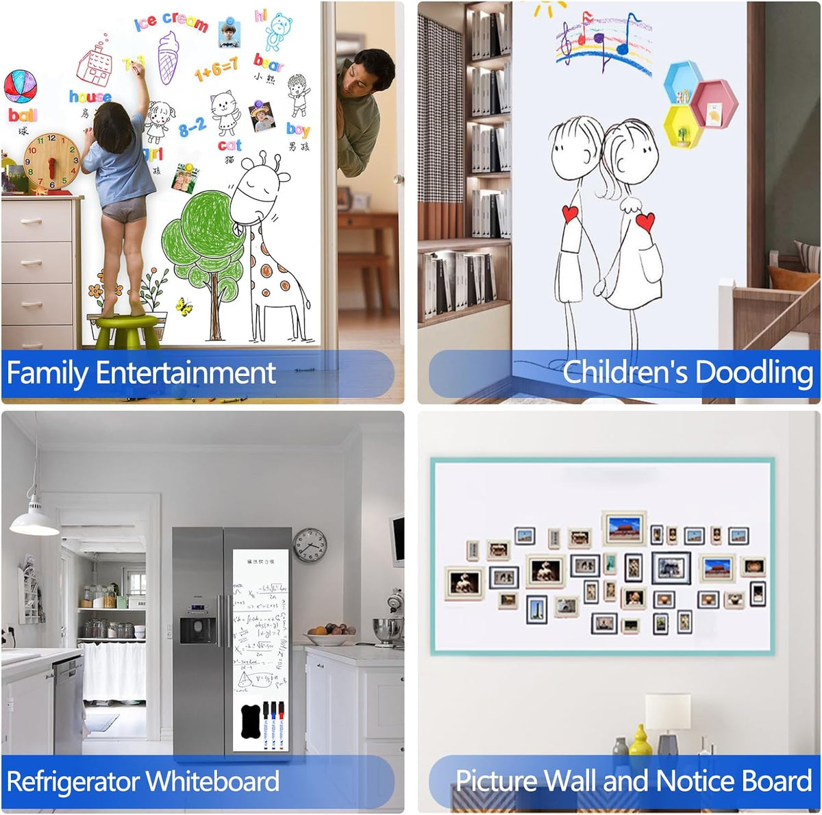 Whiteboard Folie, 300 * 100cm, magnetische zelfklevende whiteboard folie, Whiteboard Sticker DIY, inclusief marker, spons en magneten, voor school, kantoor en thuis