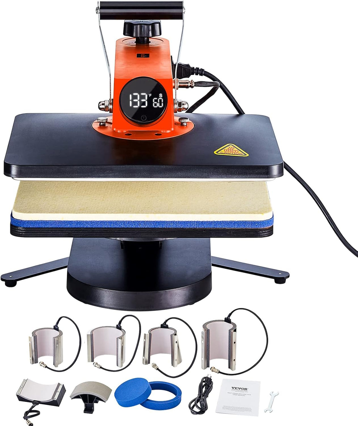 VEVOR Warmtepersmachine 8-in-1 combo T-shirt persmachine 360 ° swing away digitaal shirt afdrukken multifunctionele warmteoverdracht clamshell sublimatie voor T-shirt hoed pet mok plaat kussen tas