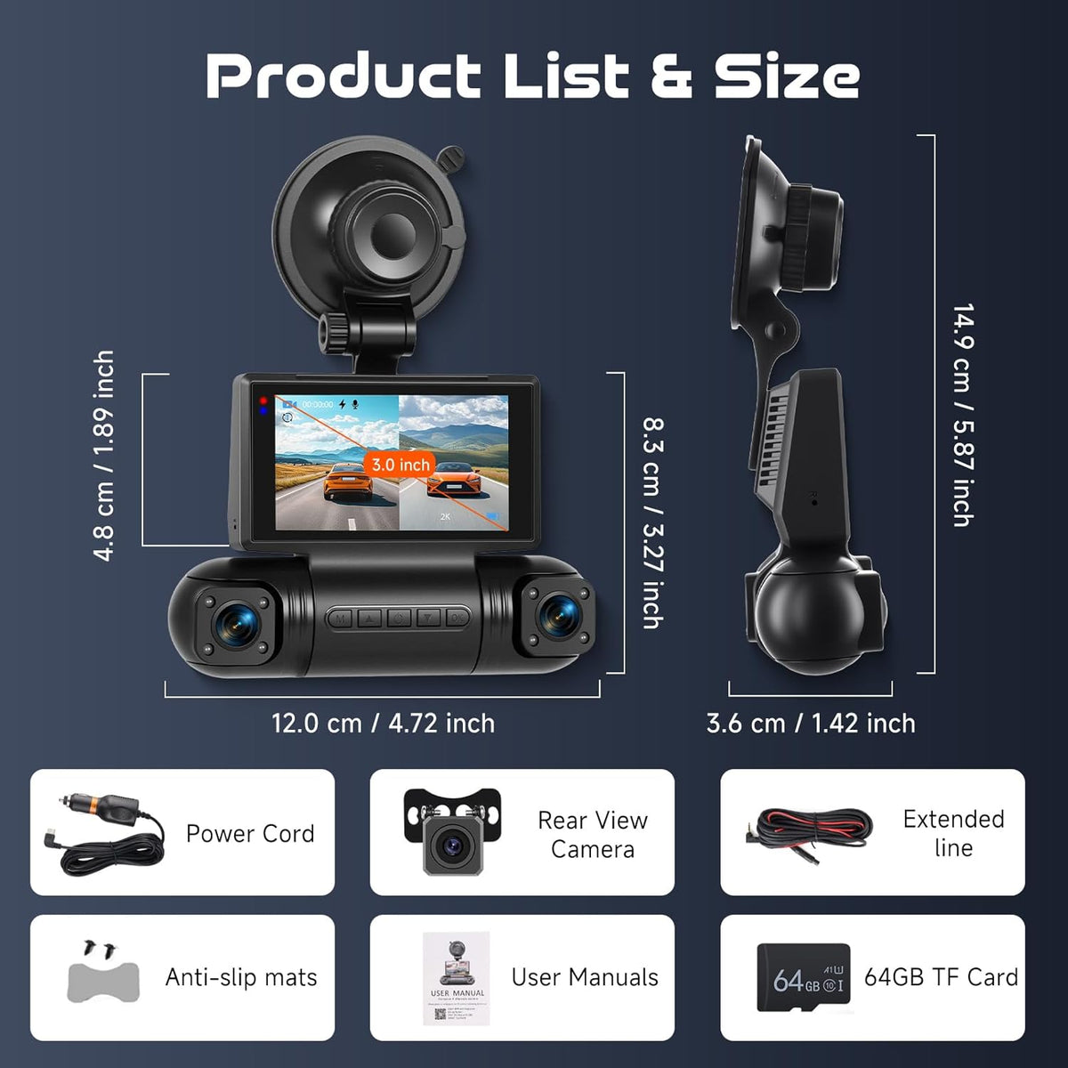 Dashcam – Dashboardcamera – Autocamera – Auto camera – Rijcamera – 4-Kanaals 360° Met Vier Camera’s – 2K + 3x1080p Met WiFi En Nachtzicht