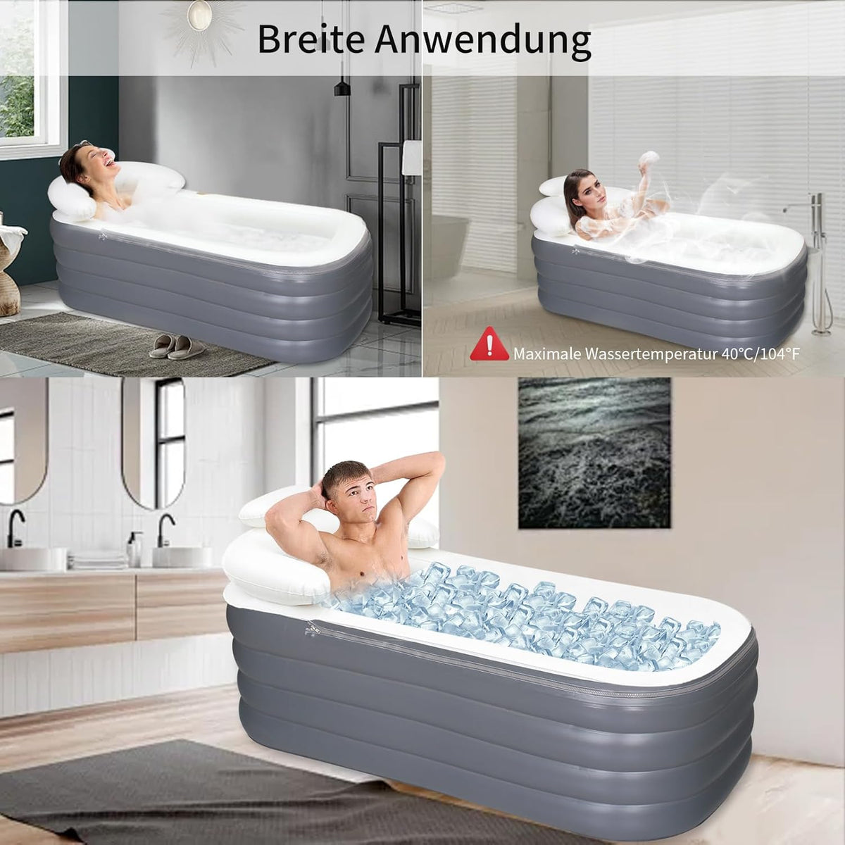 Opblaasbaar Inweekbad Voor Volwassenen – Draagbaar Ijsbad, Spa Bad, Opblaasbaar Bad, Ontspanningsbad – Ruim Formaat 164 x 84 x 51 cm – Met Hoofdsteun En Bekerhouder