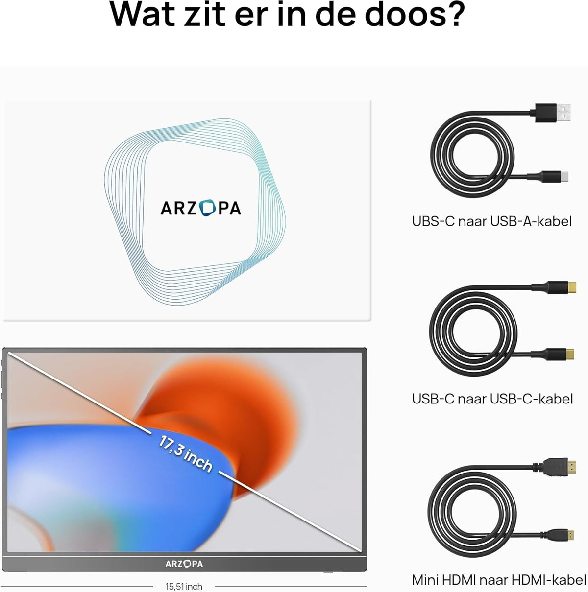 ARZOPA Portable Monitor, 17.3 Inches, Large Portable Monitor with FHD HDR IPS Display and Stand, Perfect as USB-C and HDMI Second Display for Laptop, PC, Smartphone, PS5, Xbox - QUORE