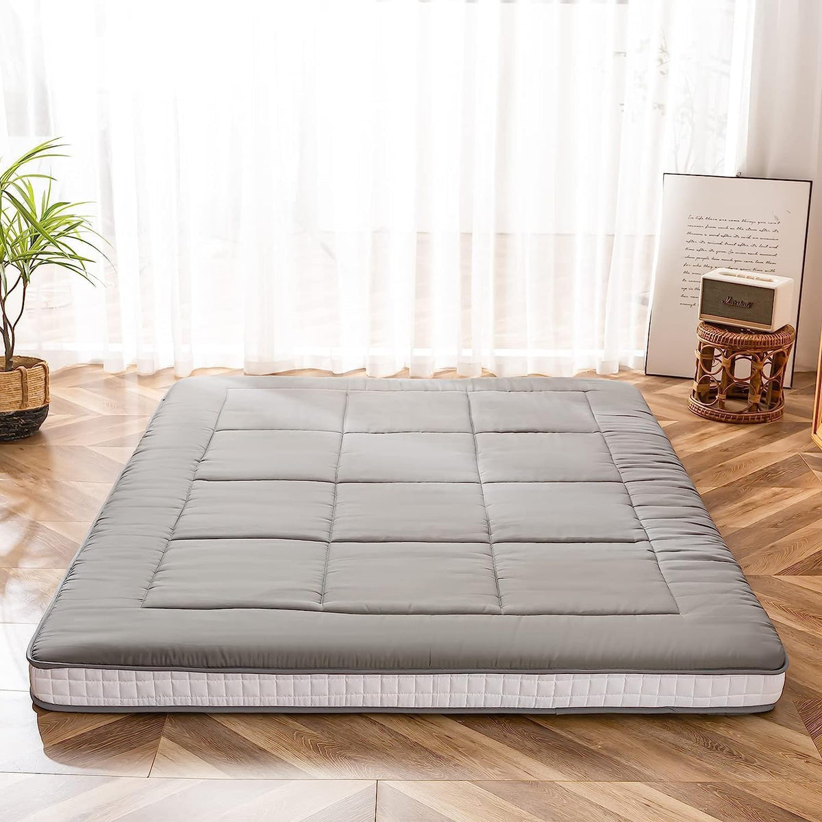 Maxyoyo Futonmatras, gewatteerde Japanse vloermatras, gewatteerde bedmatras, extra dik, opvouwbaar, ademend, vloerbed, logeerbed voor camping of bank, turquoise, 90 x 190 cm