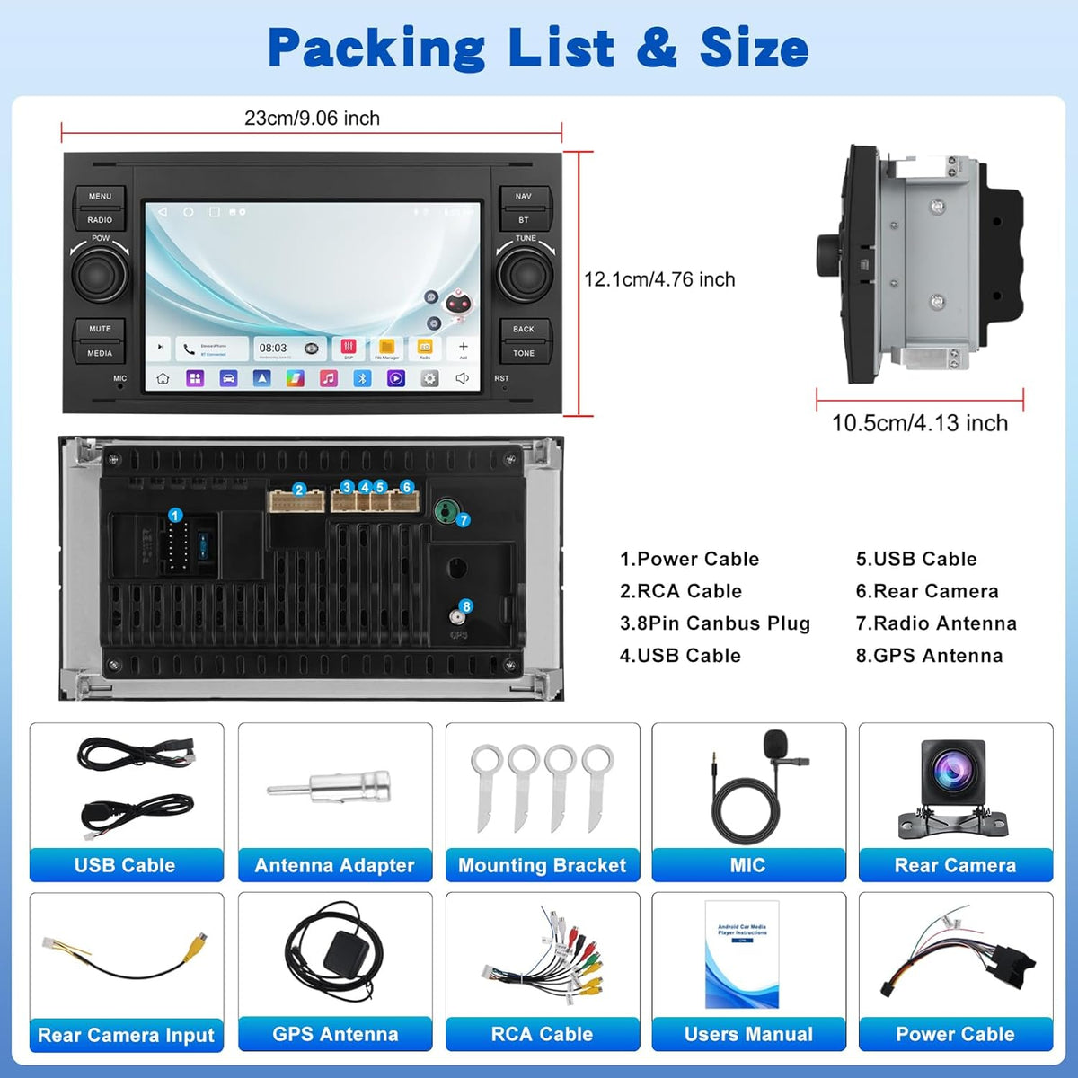 2G+64G Android Car Stereo for Ford Transit Fiesta Focus Galaxy Mondeo Fusion Kuga C-Max S-Max with Wireless Carplay & Android Auto, Touch Screen Car Radio with WiFi, GPS Navigation, Bluetooth, FM RDS